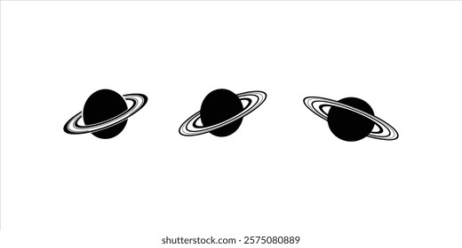 Saturn vector set illustration on white background. Saturn black  icon art.