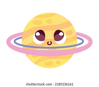 Saturno Kawaii Planet Isolated Icon