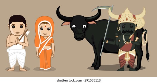 Satyavan Savitri with Yamraj - Indian Mythological Characters