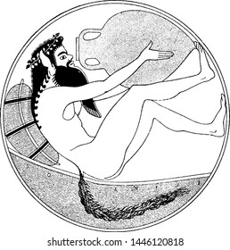 Satyr Drinking vintage engraved illustration. 