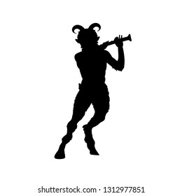 Satyr Faun flute game silhouette ancient mythology fantasy. 