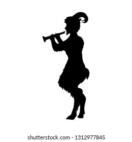 Satyr Faun game pipe silhouette ancient mythology fantasy. 