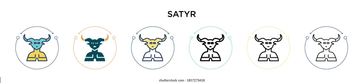 Satyr icon in filled, thin line, outline and stroke style. Vector illustration of two colored and black satyr vector icons designs can be used for mobile, ui, web