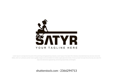 satyr silhouette logo, mythical creature combination of goat and person