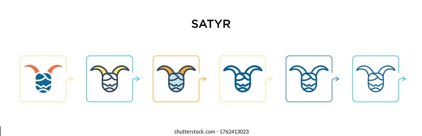 Satyr vector icon in 6 different modern styles. Black, two colored satyr icons designed in filled, outline, line and stroke style. Vector illustration can be used for web, mobile, ui