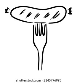 sauage sketch in vintage black line illustration style for restaurant cafe menu