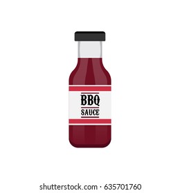 Sauce For Barbecue. BBQ Sauce Bottle Flat Colorful Vector Illustration.