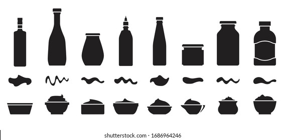 Sauce For Bbq Black Vector Set Icon.Vector Illustration Icon Ketchup And Dip. Isolated Illustration Set Bottle And Bowl Sauce.