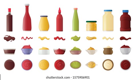 Sauce for bbq realistic vector set icon.Vector illustration icon ketchup and dip. Isolated illustration set bottle and bowl sauce.