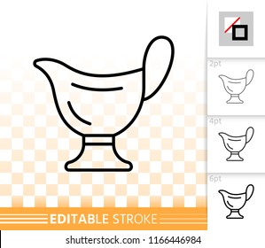Sauce Boat thin line icon. Outline sign of gravy. Ceramic Bowl linear pictogram with different stroke width. Simple vector symbol, transparent background. Sauce Boat editable stroke icon without fill