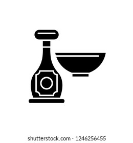 Sauce in a bottle black icon, vector sign on isolated background. Sauce in a bottle concept symbol, illustration 