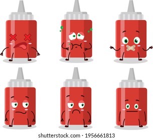 Sauce bottle cartoon character with nope expression