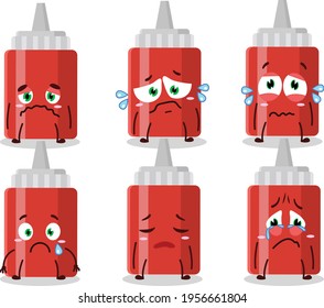 Sauce bottle cartoon character with sad expression