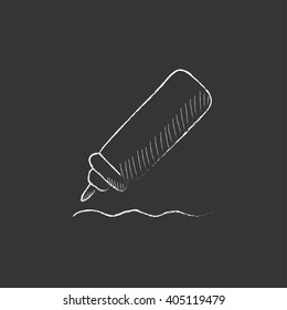 Sauce bottle. Drawn in chalk icon.