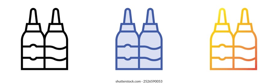 icono de botella de salsa. Lineal, relleno azul y diseño de estilo degradado aislado sobre fondo blanco