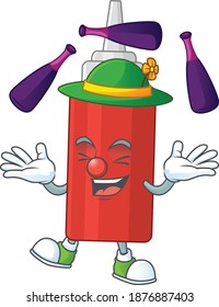 Sauce bottle mascot cartoon design playing Juggling on circus. Vector illustration