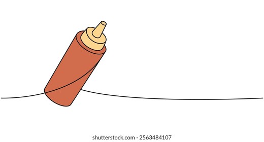 Sauce bottle one line colored continuous drawing. Hand drawn elements for cafe menu, restaurants. Vector linear illustration.