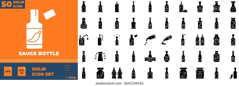 Sauce Bottle Solid Editable Icons set. Vector illustration in modern thin solid style of sauce bottle icons: Sauce, Bottle, Spicy, Ketchup, etc