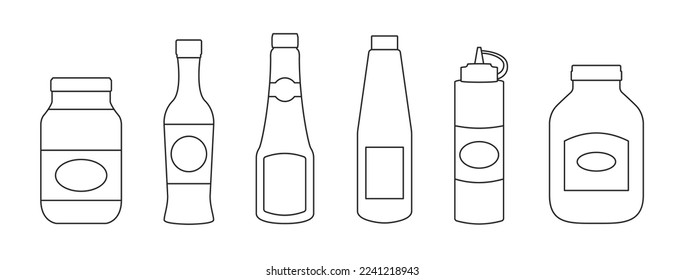 Sauce of bottle vector illustration isolated on white background .Outline set icon sauce for bbq . Bottle seasoning outline set .