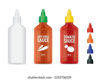Sauce bottle vector mockup, Pointed mouth top cap for Liquid.