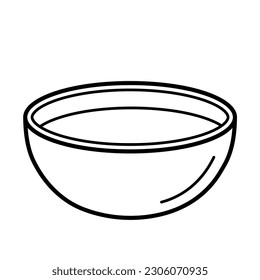 Sauce in a bowl. Hand drawn icon of soy sauce, mayonnaise, ketchup or any other sauce in doodle line style. Isolated vector illustration.