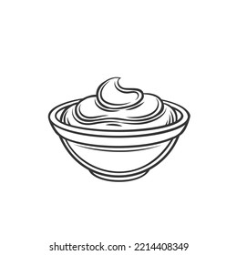 Sauce bowl outline icon vector illustration. Line hand drawing cup with dip for snack food, spicy ketchup or organic mustard, fresh yogurt or mayonnaise for seasoning and condiment to appetizer