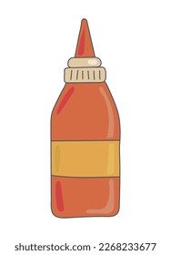sauce Cartoon splash. tomato ketchup in bottle. Food illustration isolated on white background. retro style. Clipart. Vector illustration.