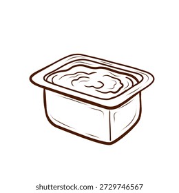 Un recipiente de salsa, diseñado en estilo de contorno. Esta Ilustración vectorial simple y lineal no tiene color y está aislada sobre un fondo blanco. Adecuado para menús, envases, comida rápida, blogs culinarios, restaurantes, cafeterías y cualquier proyecto relacionado con alimentos y salsas.