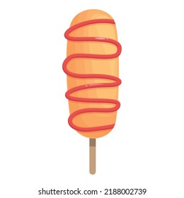 Sauce corn dog icon cartoon vector. Food stick. Korean cheese