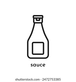 Sauce glass bottle icon with editable stroke. Condiments packaging symbol. Outline pictogram for web design, mobile app interface. Vector sign isolated on white. Food concept, supermarket product