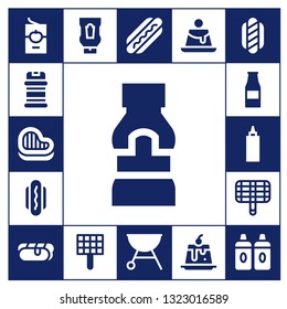 sauce icon set. 17 filled sauce icons.  Collection Of - Tomato sauce, Condiments, Steak, Mustard, Hot dog, Ketchup bottle, Grill, Ketchup, Creme caramel, Sauces