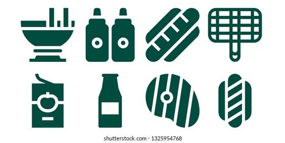 sauce icon set. 8 filled sauce icons.  Simple modern icons about  - Tomato sauce, Custard, Ketchup bottle, Sauces, Steak, Hot dog, Grill