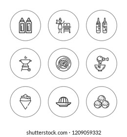 Sauce icon set. collection of 9 outline sauce icons with crepe, grill, ketchup, sauce, sauces, squeezer, takoyaki icons. editable icons.