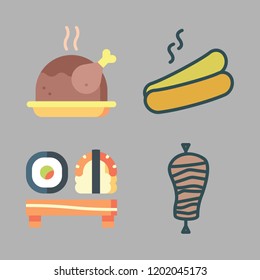 sauce icon set. vector set about sushi, hot dog, chicken and kebab icons set.