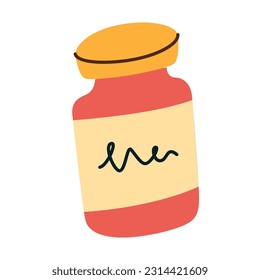 Sauce jar icon, vector doodle illustration of glass jar with jam, seasoning, ingredients for cooking, food, isolated colored clipart on white background