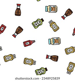 sauce ketchup food mayonnaise Vector Seamless Pattern Thin Line Illustration