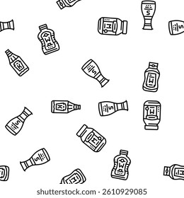 sauce ketchup food mayonnaise Vector Seamless Pattern Thin Line Illustration