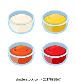 Sauce Mayonaise and mustard in bowl glass symbol set cartoon illustration vector