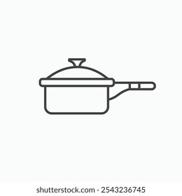 Sauce pan icon in black outlined and solid.