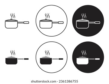 conjunto de iconos de sauce pan. símbolo vectorial de olla de cacerola de salsa de cocina en estilo negro relleno y delineado.