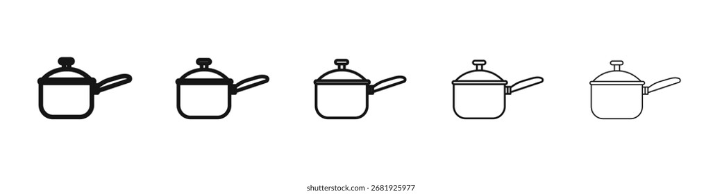 Signo de ilustración de conjunto de contorno de Vector de icono de sartén de salsa