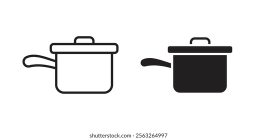Sauce pan icons in flat and line style set.