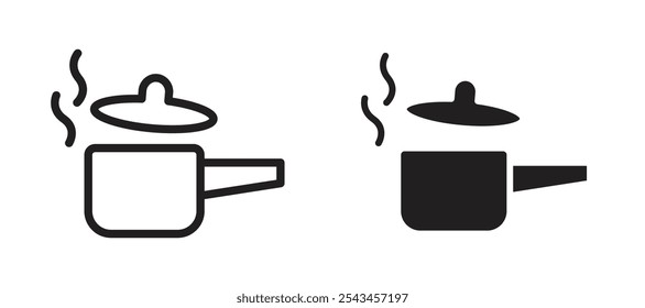 Sauce pan vector icon set in black.