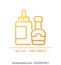 Sauce pixel perfect gradient linear vector icon. Salad dressing. Meal accompaniment. Flavor enhancer. Condiments aisle. Thin line color symbol. Modern style pictogram. Vector isolated outline drawing