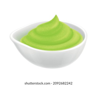 Sauce realistic composition with isolated image of small dish with colorful sauce vector illustration