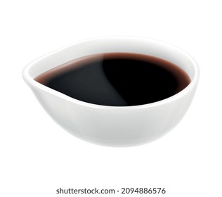 Sauce realistic composition with isolated image of small dish with colorful sauce vector illustration