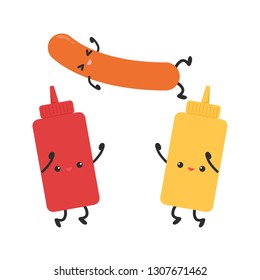 sauce and sausage cartoon character design.