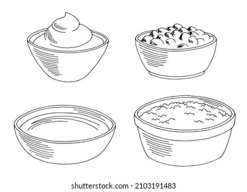 Gráfico conjunto de salsas negro blanco aislado vector de ilustración