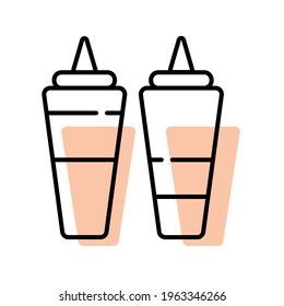 Sauce simple line icon. Flat ketchup and mustard logo design template. Street fast food symbol line illustration. Modern fast food concept for bar, cafe, diner, delivery