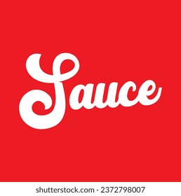 sauce text on red background.